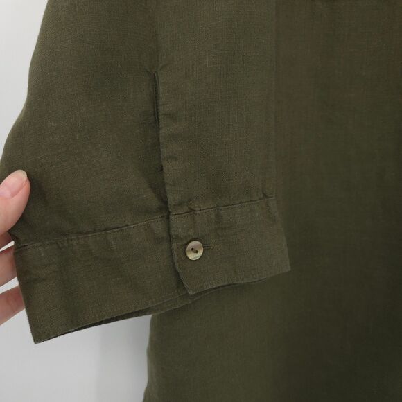 Chico's 100% linen popover tunic top Size 4 (XXL) button up non-iron green - Picture 3 of 9